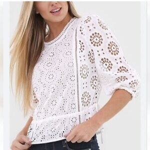 BANANA REPUBLIC Cotton White eyelet embroidered lace blouse boho feminine top S